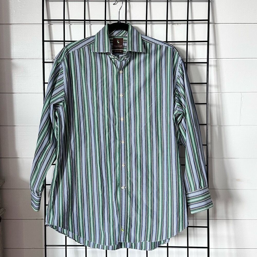 TailorByrd Striped LS Button Up 100% Cotton Shirt Mens  L Blue Green Coastal Pre